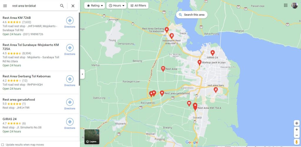 Mencari Rest Area Terdekat Menggunakan GOogle Maps
